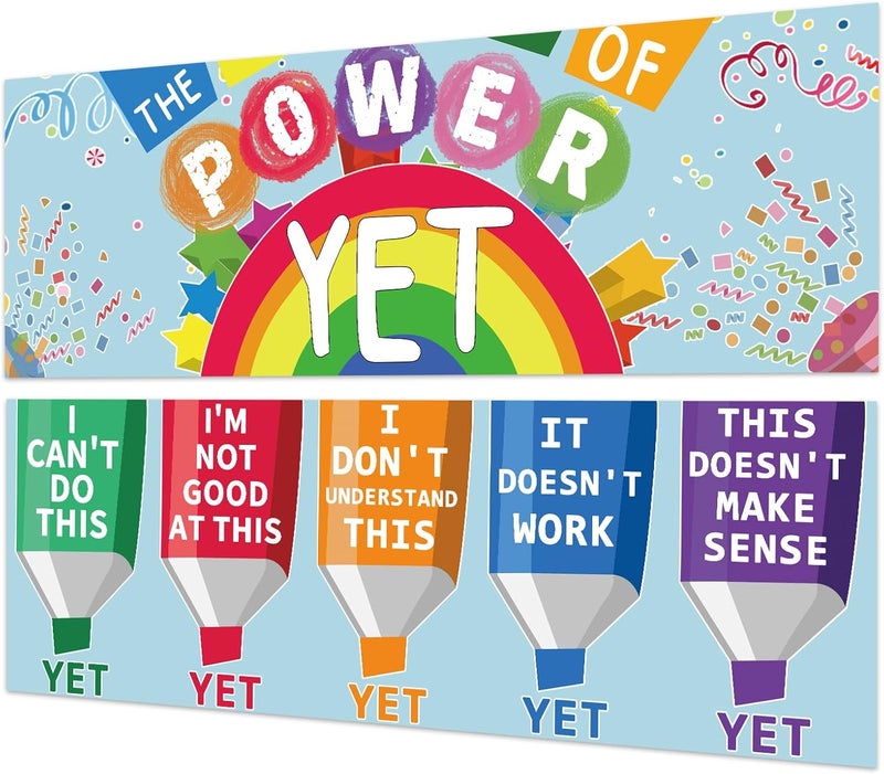 Rsgift 2 Pcs Classroom Banner Poster with Dot Glue,13.5x39inches Classroom Decorations Teachers Bulletin Board,Power of Yet,Wall Decor for Middle High School Bedrooms (Laminated) - Image 1